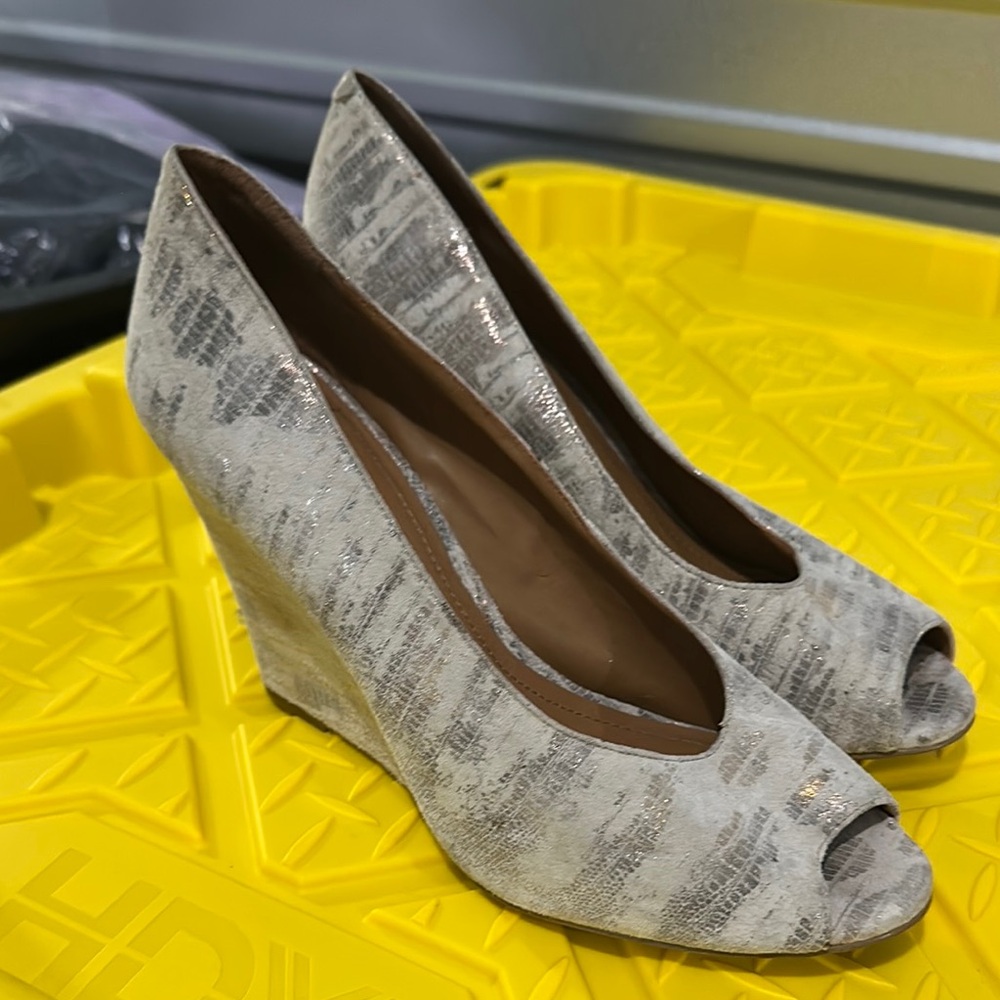 Bcbgeneration Textured Cream Peep-Toe Wedges - image 1